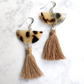Half Moon Tortoise Shell Acrylic and Leopard Tassel Dangle Earrings
